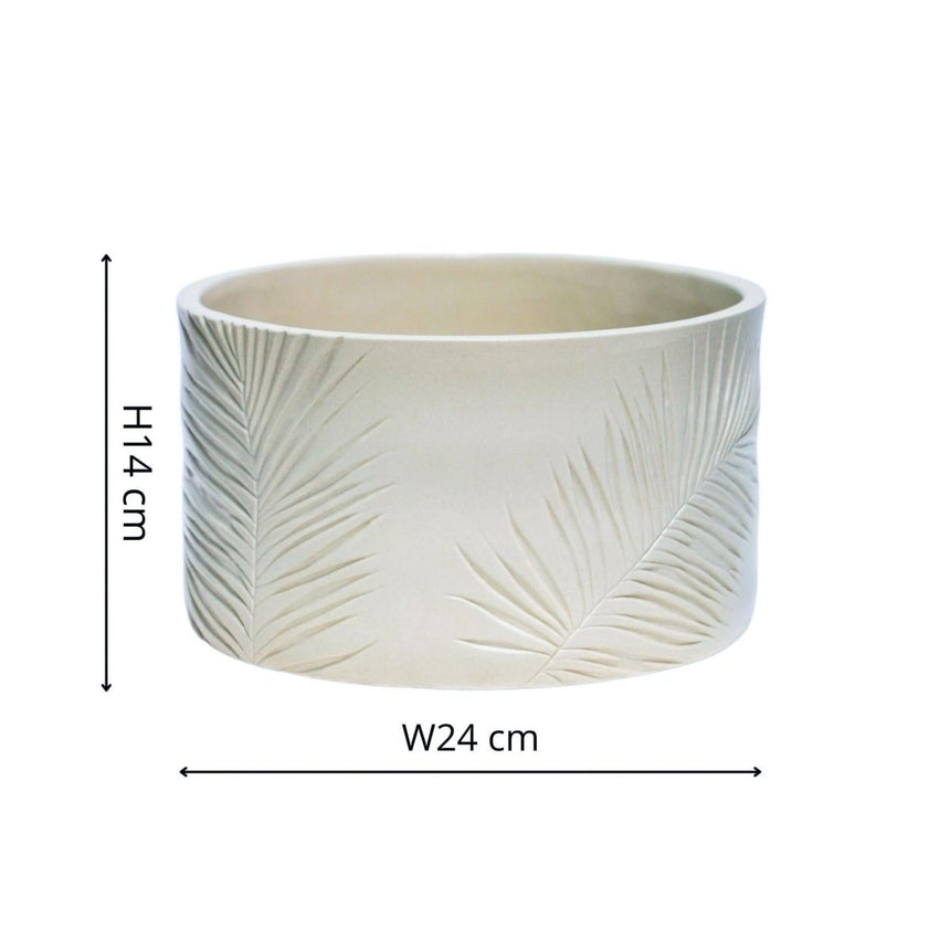 Kew Gardens Stoneware Palm Leaves Bowl Indoor Planter - Ivory White & Handmade Luxury Home Decor Garden & Outdoor And Gifts