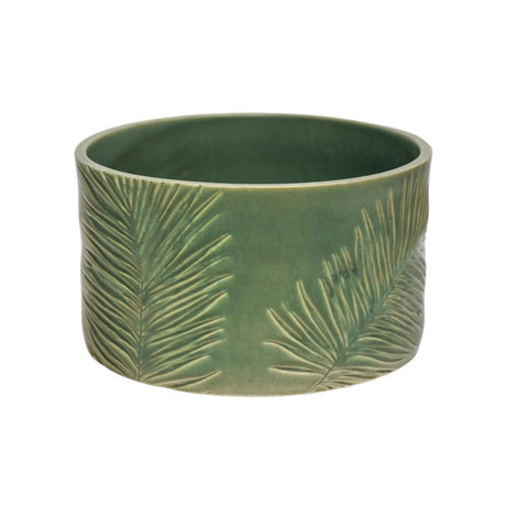 Kew Gardens Stoneware Palm Leaves Bowl Indoor Planter - Olive Green & Handmade Luxury Home Decor Garden & Outdoor And Gifts