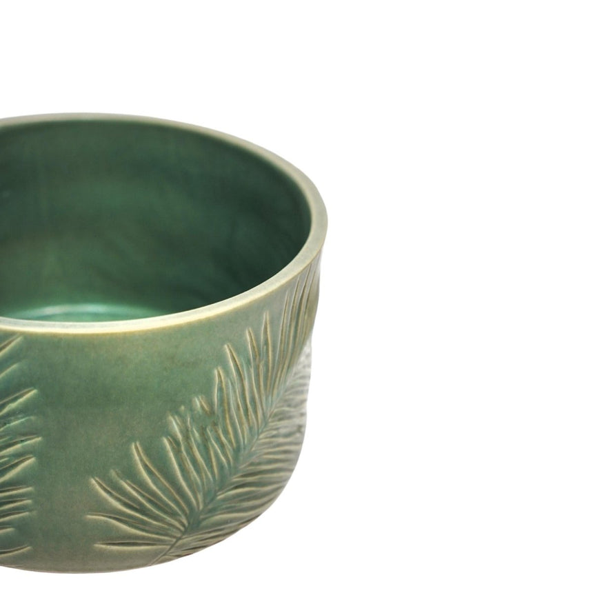 Kew Gardens Stoneware Palm Leaves Bowl Indoor Planter - Olive Green & Handmade Luxury Home Decor Garden & Outdoor And Gifts