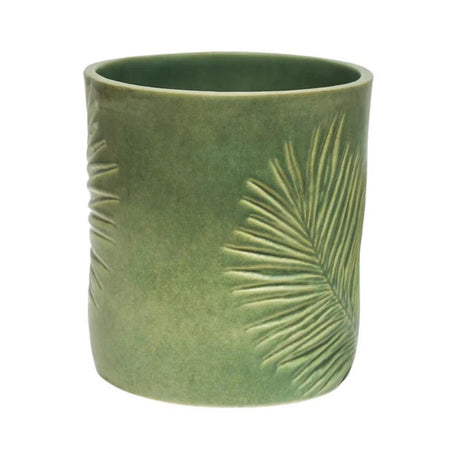 Kew Gardens Stoneware Palm Leaves Indoor Planter - Olive Green & Handmade Luxury Home Decor Garden & Outdoor And Gifts