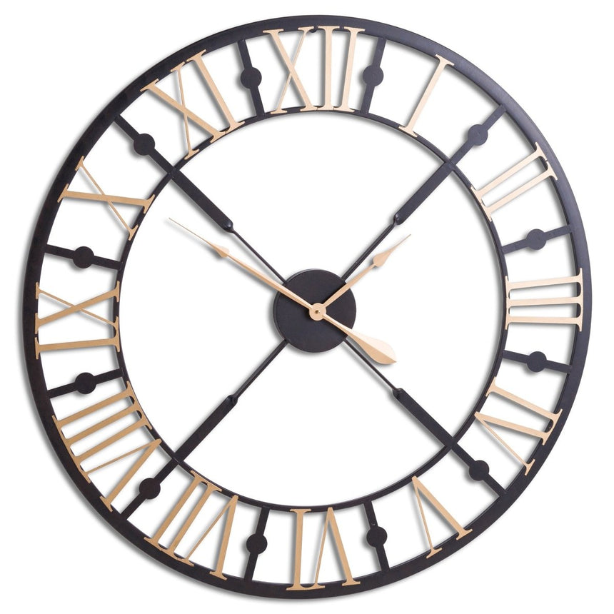 Large Black And Gold Metal Skeleton Clock 95cm - Modern Wall Clocks UK Luxury Home Decor Garden & Outdoor And Gifts