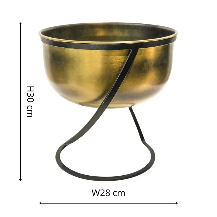 Large Brass Finish Indoor Planter - Black Frame Stand Luxury Home Decor Garden & Outdoor And Gifts