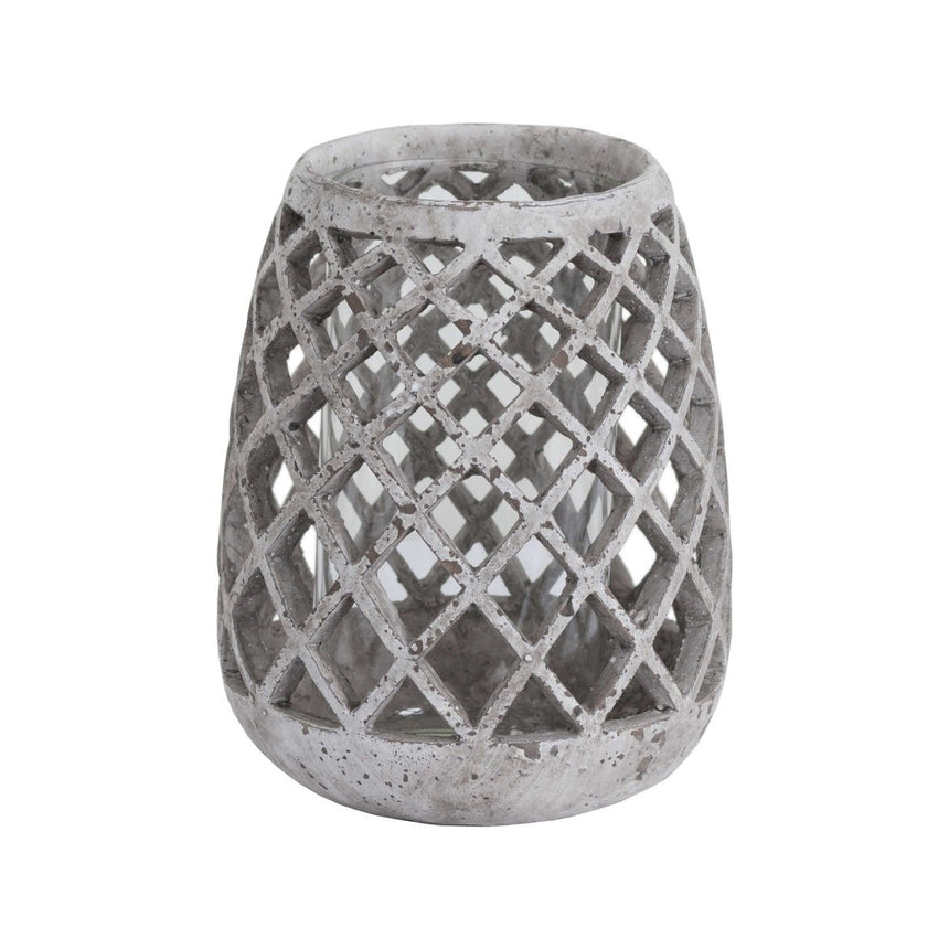 Large Conical Ceramic Lattice Hurricane Lantern Stone Colour - Candle Lanterns UK Luxury Home Decor Garden & Outdoor And Gifts