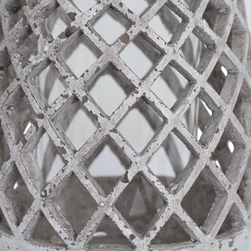 Large Conical Ceramic Lattice Hurricane Lantern Stone Colour - Candle Lanterns UK Luxury Home Decor Garden & Outdoor And Gifts