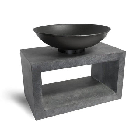 Large Garden Fire Pit/Bowl & Rectangle Console Cement Grey & Black Steel - Frost Resistant Quality Home Decor Garden & Outdoor Living and Gifts