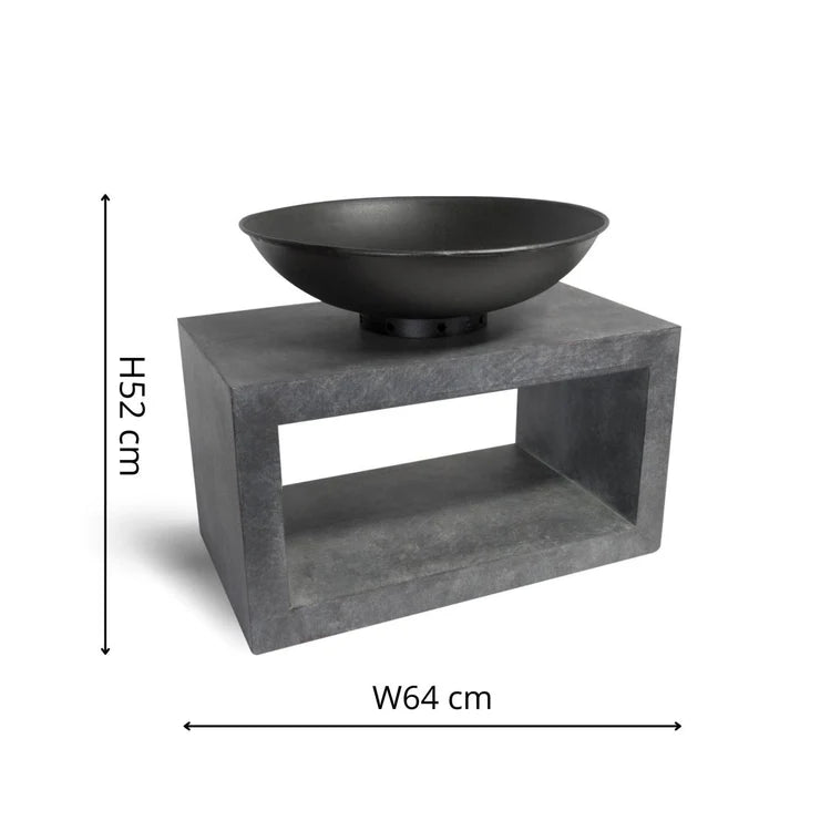 Large Garden Fire Pit/Bowl & Rectangle Console Cement Grey & Black Steel - Frost Resistant Quality Home Decor Garden & Outdoor Living and Gifts