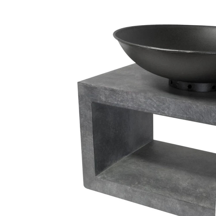 Large Garden Fire Pit/Bowl & Rectangle Console Cement Grey & Black Steel - Frost Resistant Quality Home Decor Garden & Outdoor Living and Gifts