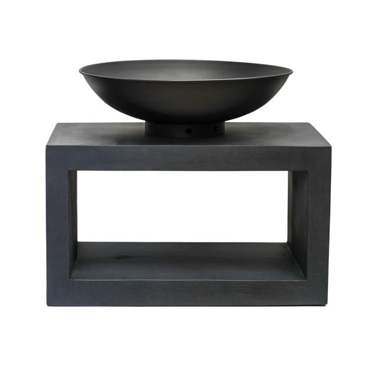 Large Garden Fire Pit/Bowl & Rectangle Console Granite Grey & Black Steel - Frost Resistant Quality Home Decor Garden & Outdoor Living and Gifts