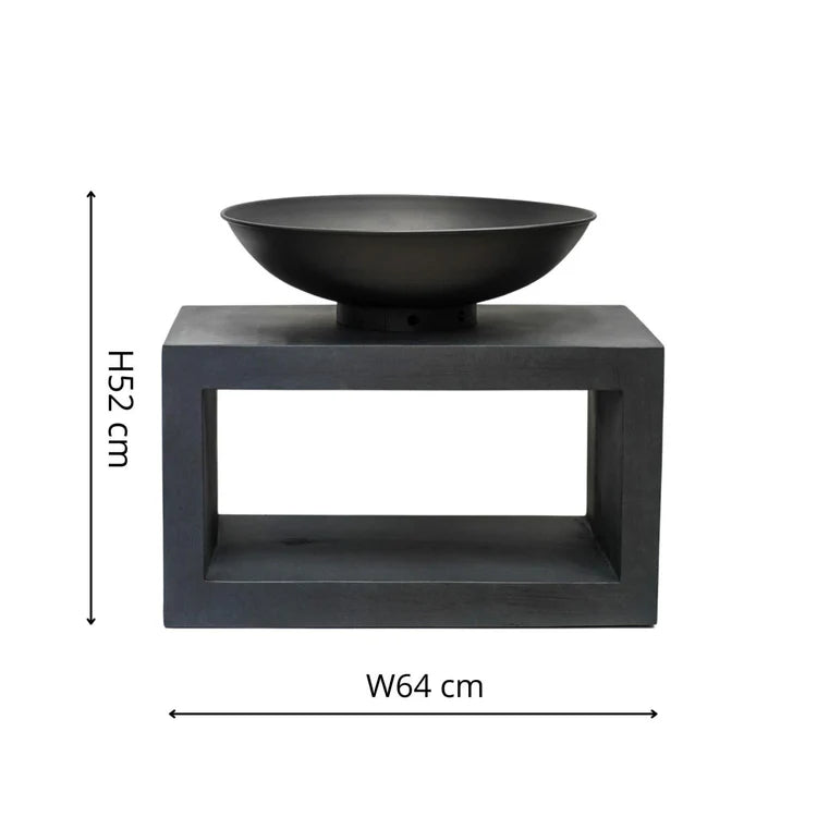 Large Garden Fire Pit/Bowl & Rectangle Console Granite Grey & Black Steel - Frost Resistant Quality Home Decor Garden & Outdoor Living and Gifts