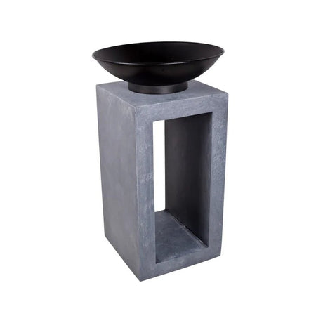 Large Garden Fire Pit/Bowl & Square Console Cement Grey & Black Steel - Frost Resistant Quality Home Decor Garden & Outdoor Living and Gifts