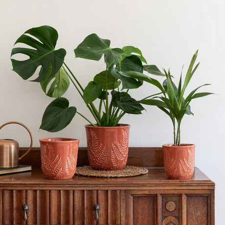 Large Kew Gardens Ceramic Stoneware Indoor Planter - Fern Leaves Warm Rust Luxury Home Decor Garden & Outdoor And Gifts