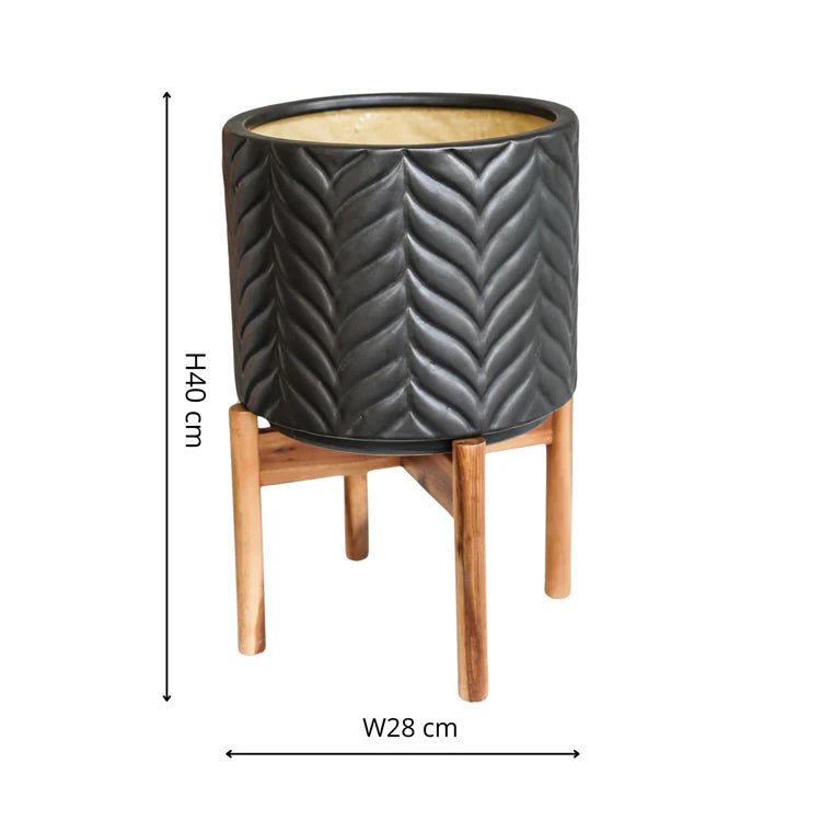 Large Mercury Grey Indoor Planter With Stand - Embossed Chevron Pattern Luxury Home Decor Garden & Outdoor And Gifts