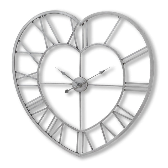 Large Silver Heart Skeleton Wall Clock 89cm - Modern Wall Clocks UK Luxury Home Decor Garden & Outdoor And Gifts