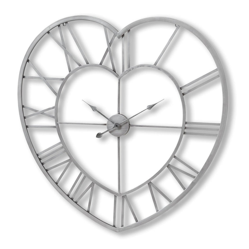 Large Silver Heart Skeleton Wall Clock 89cm - Modern Wall Clocks UK Luxury Home Decor Garden & Outdoor And Gifts