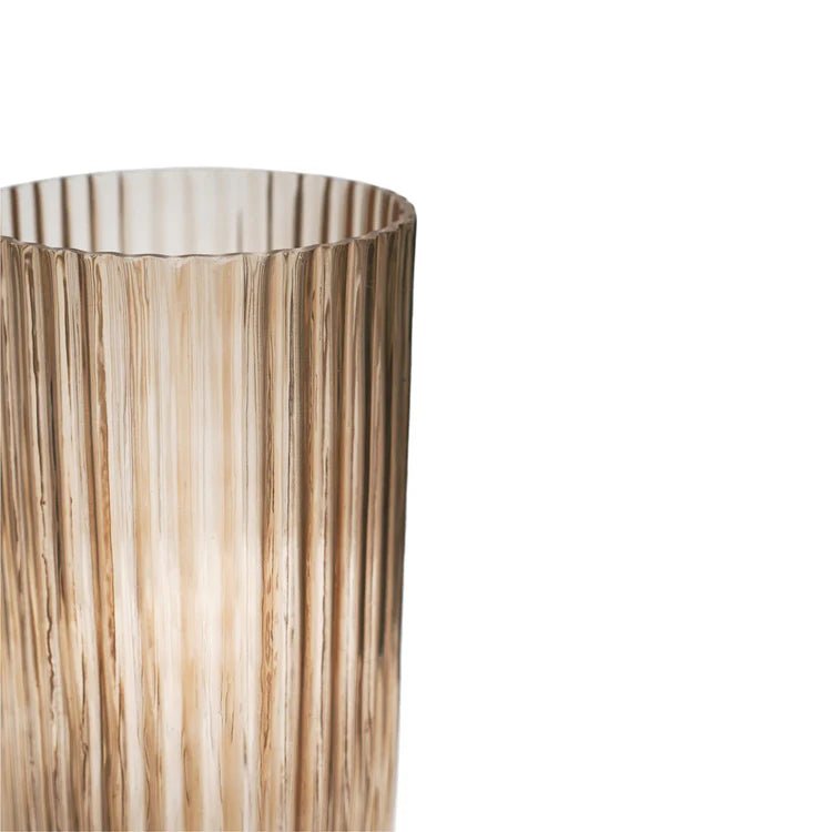 Large Tall - Indoor Sleek & Textured Ribbed Cylinder Glass Vase - Apricot Orange Luxury Home Decor Garden & Outdoor And Gifts