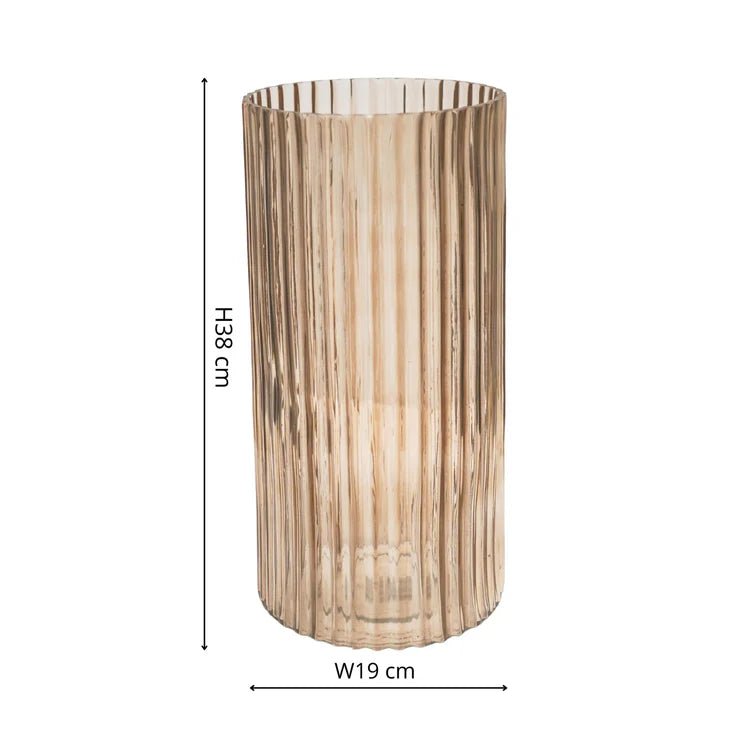Large Tall - Indoor Sleek & Textured Ribbed Cylinder Glass Vase - Apricot Orange Luxury Home Decor Garden & Outdoor And Gifts