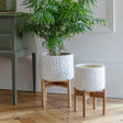 Large White Indoor Planter With Stand - Embossed Flower Pattern Luxury Home Decor Garden & Outdoor And Gifts