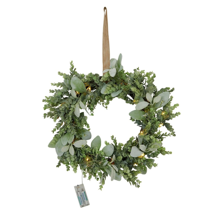 LED Winter Wreath With Eucalyptus And Lambs Ear Luxury Home Decor Garden & Outdoor And Gifts