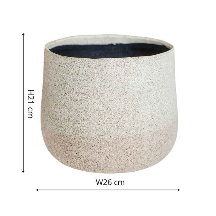 Light Cream Ceramic Indoor Planter - Round Rustic Design Luxury Home Decor Garden & Outdoor And Gifts