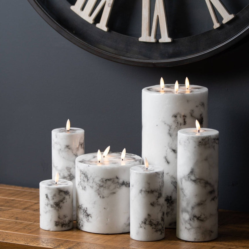 Luxe Collection Natural Glow 3x6 Marble Effect LED Candle - Fake Flameless Battery Candles Luxury Home Decor Garden & Outdoor And Gifts