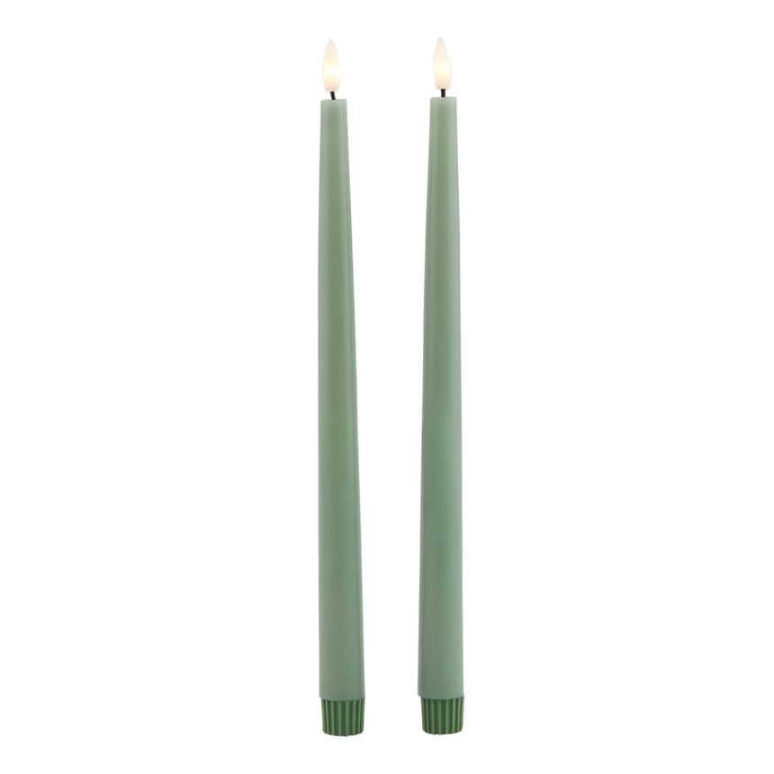 Luxe Collection S/2 Sage LED Wax Dinner Candles - Fake Flameless Battery Candles Luxury Home Decor Garden & Outdoor And Gifts