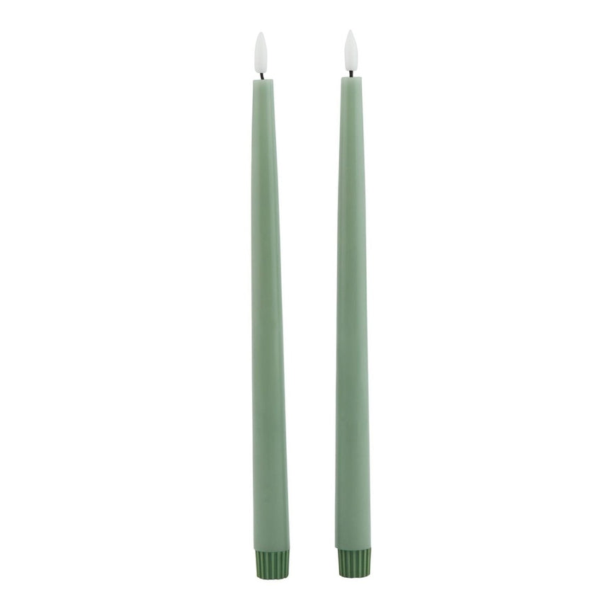 Luxe Collection S/2 Sage LED Wax Dinner Candles - Fake Flameless Battery Candles Luxury Home Decor Garden & Outdoor And Gifts
