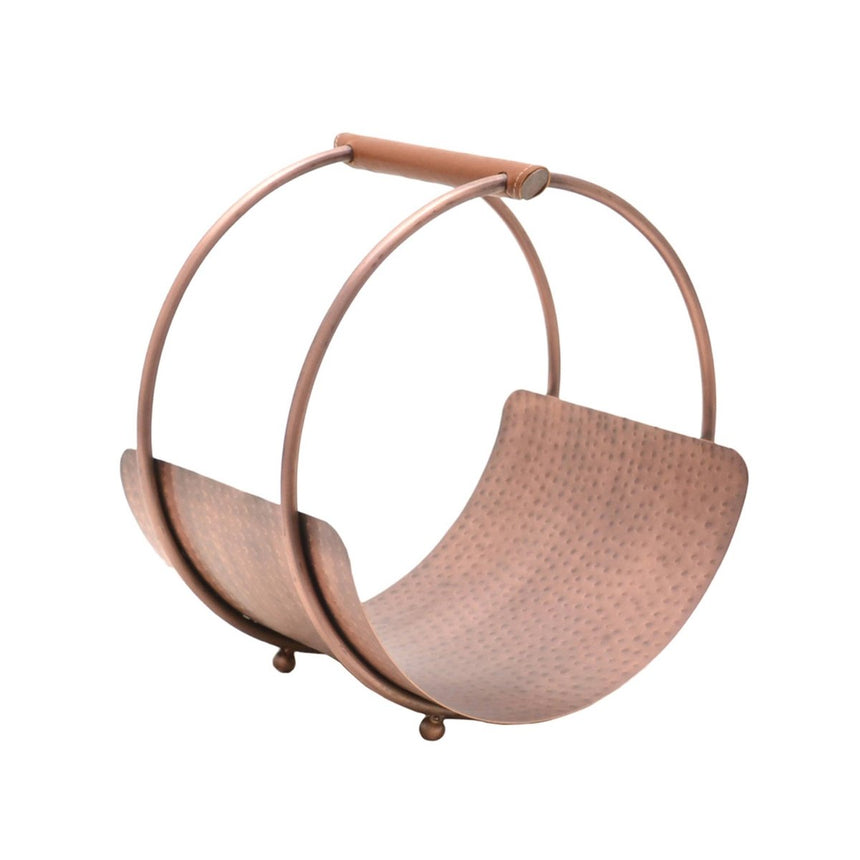 Luxury Leather Handle Round Log Holder Copper H43Cm W30.5Cm Luxury Home Decor Garden & Outdoor And Gifts
