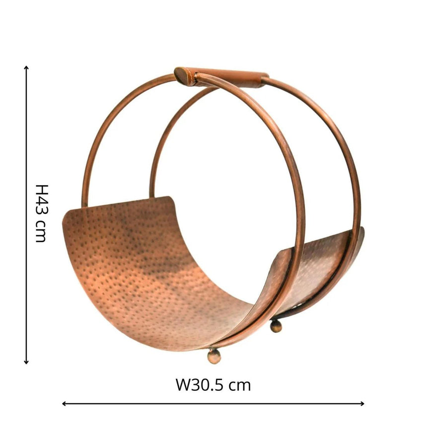 Luxury Leather Handle Round Log Holder Copper H43Cm W30.5Cm Luxury Home Decor Garden & Outdoor And Gifts