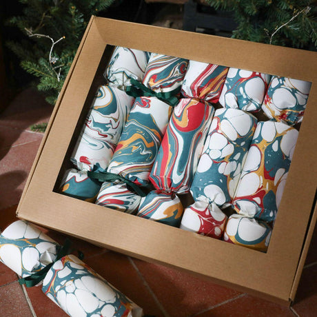 Luxury Marbled Christmas Crackers – Blue & Silver 13in Set of 6 | Decor Sanctuary Quality Home Decor Garden & Outdoor Living and Gifts