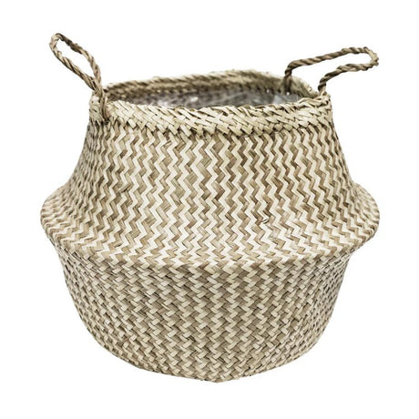 Medium Seagrass Basket or Plant Container - With Woven Chevron Design & Carry Handles Luxury Home Decor Garden & Outdoor And Gifts