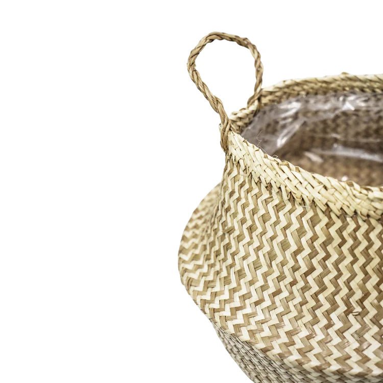 Medium Seagrass Basket or Plant Container - With Woven Chevron Design & Carry Handles Luxury Home Decor Garden & Outdoor And Gifts