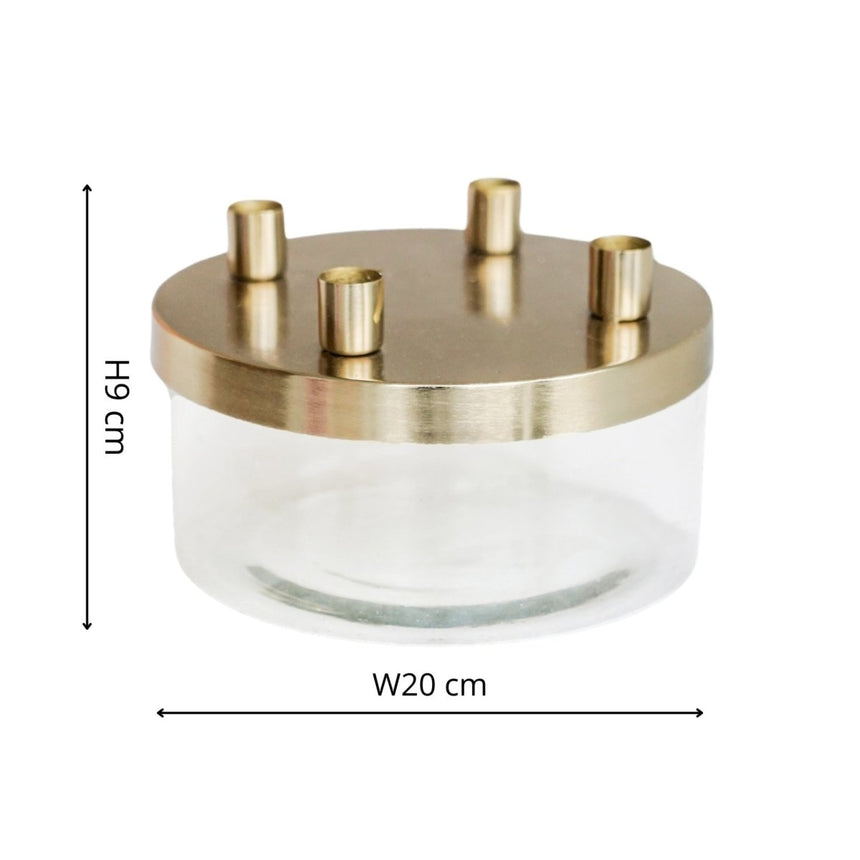 Metal Candle Holder with Glass Bowl Gold H9cm D20cm Luxury Home Decor Garden & Outdoor And Gifts