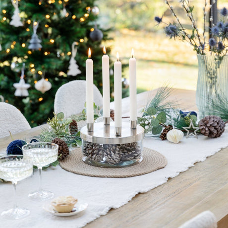 Metal Candle Holder with Glass Bowl Silver H9cm D20cm Luxury Home Decor Garden & Outdoor And Gifts