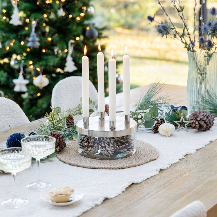 Metal Candle Holder with Glass Bowl Silver H9cm D20cm Luxury Home Decor Garden & Outdoor And Gifts