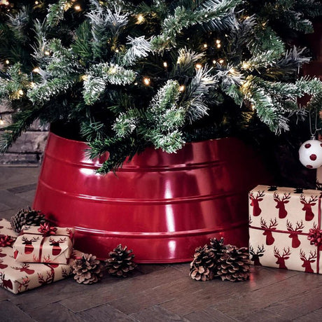 Metal Christmas Tree Skirt Festive Red Quality Home Decor Garden & Outdoor Living and Gifts