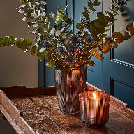 Mocha Ribbed Glass Holder H14Cm W15Cm Luxury Home Decor Garden & Outdoor And Gifts