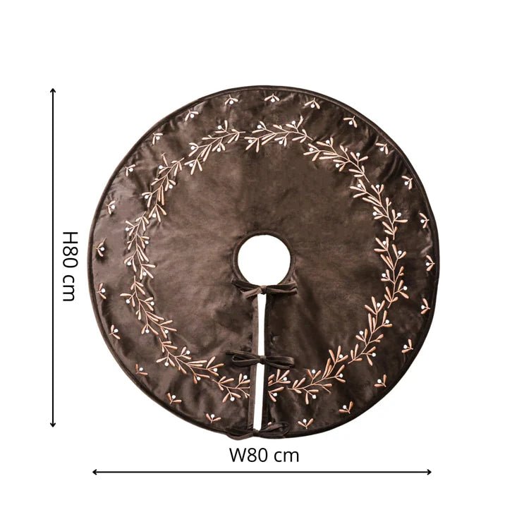 Mocha Velvet Mistletoe Christmas Tree Skirt Quality Home Decor Garden & Outdoor Living and Gifts