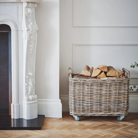 Natural Rattan Log Cart H49cm W58cm Luxury Home Decor Garden & Outdoor And Gifts