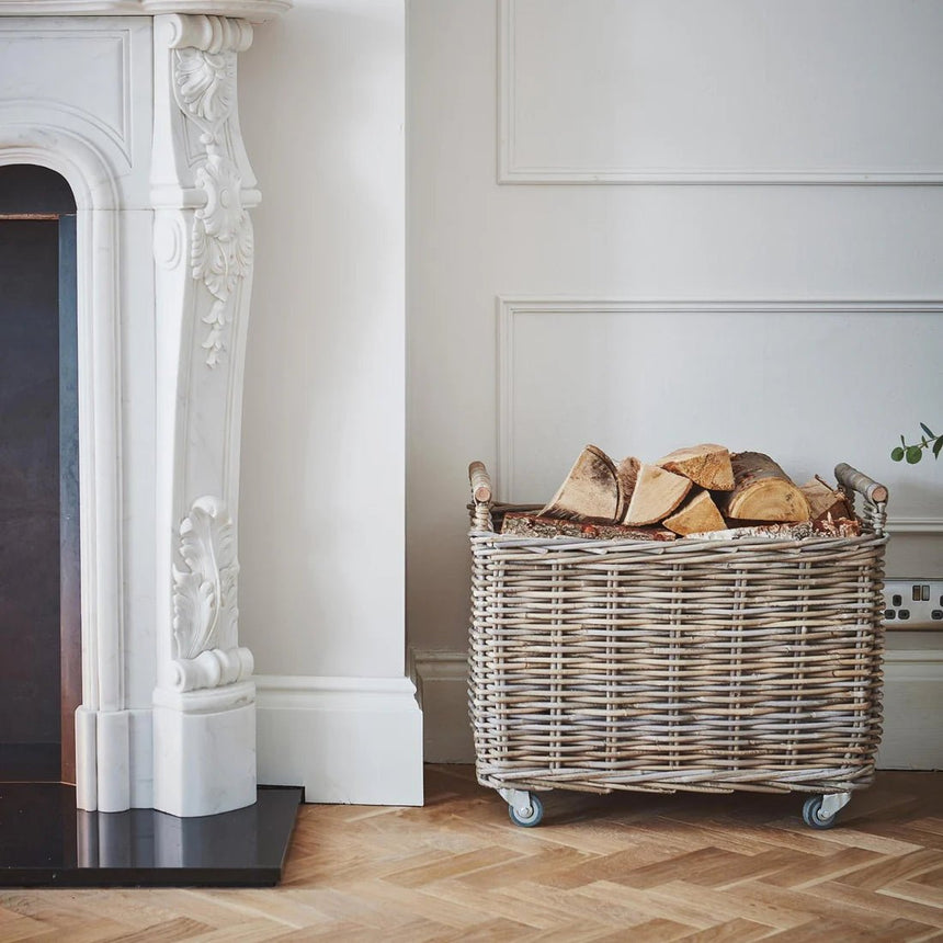 Natural Rattan Log Cart H49cm W58cm Luxury Home Decor Garden & Outdoor And Gifts