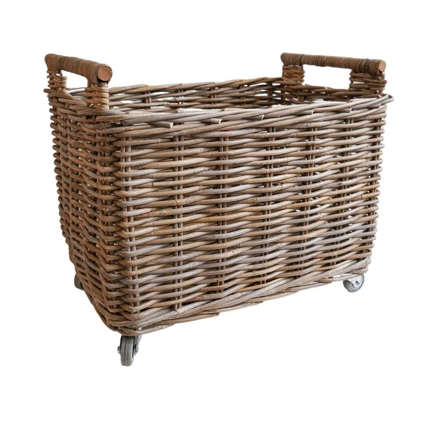 Natural Rattan Log Cart H49cm W58cm Luxury Home Decor Garden & Outdoor And Gifts