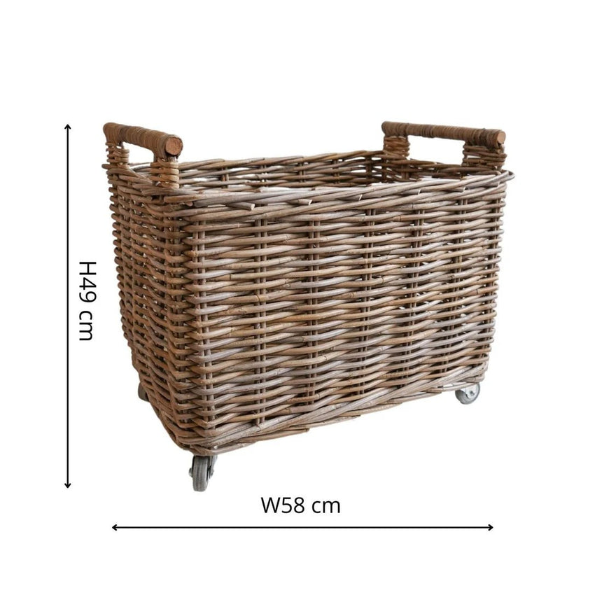 Natural Rattan Log Cart H49cm W58cm Luxury Home Decor Garden & Outdoor And Gifts