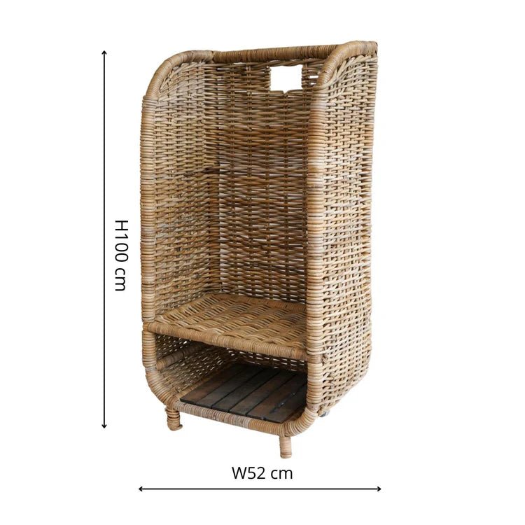 Natural Rattan Log Trolley with Kindling Shelf H100cm W52cm Luxury Home Decor Garden & Outdoor And Gifts