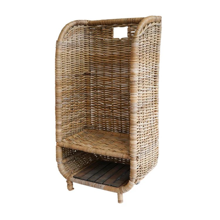 Natural Rattan Log Trolley with Kindling Shelf H100cm W52cm Luxury Home Decor Garden & Outdoor And Gifts