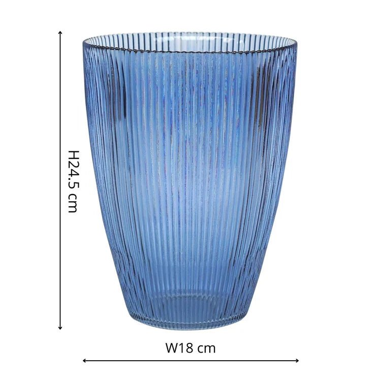 Navy Ribbed Tall Vase H24.5Cm W18Cm Luxury Home Decor Garden & Outdoor And Gifts