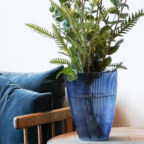 Navy Ribbed Tall Vase H24.5Cm W18Cm Luxury Home Decor Garden & Outdoor And Gifts