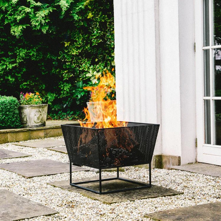 Norfolk Contemporary Square Fire Pit/Bowl Black Metal - Frost Resistant, UV Stable, Stand Quality Home Decor Garden & Outdoor Living and Gifts