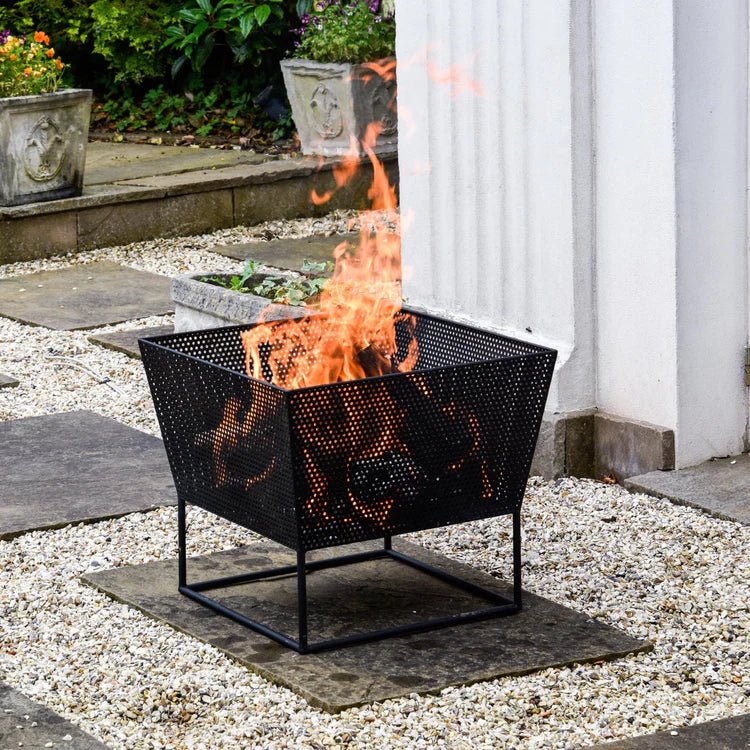 Norfolk Contemporary Square Fire Pit/Bowl Black Metal - Frost Resistant, UV Stable, Stand Quality Home Decor Garden & Outdoor Living and Gifts
