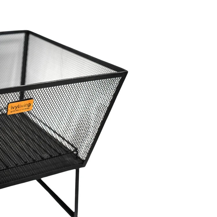 Norfolk Contemporary Square Fire Pit/Bowl Black Metal - Frost Resistant, UV Stable, Stand Quality Home Decor Garden & Outdoor Living and Gifts