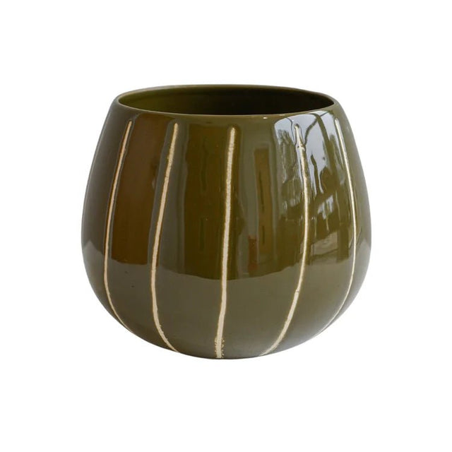 Olive Green Striped Planter - Uses Exclusive Wax Relief Luxury Home Decor Garden & Outdoor And Gifts
