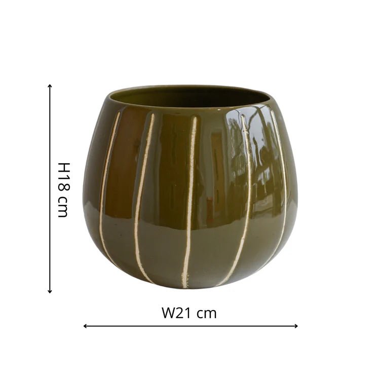 Olive Green Striped Planter - Uses Exclusive Wax Relief Luxury Home Decor Garden & Outdoor And Gifts
